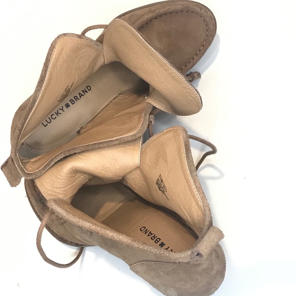 {LUCKY BRAND} "Yaney" Suede Wedge Lace Up Tan - Picture 10 of 11